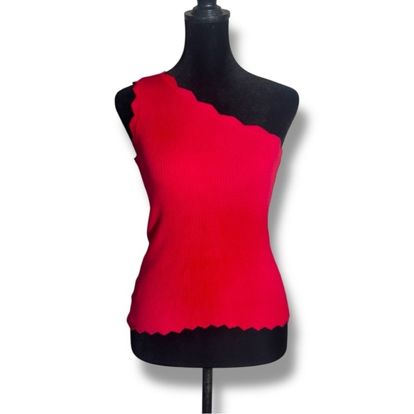 Tops - Unbranded Fun Bold Bright Red Scalloped Hem One Shoulder Tank Top